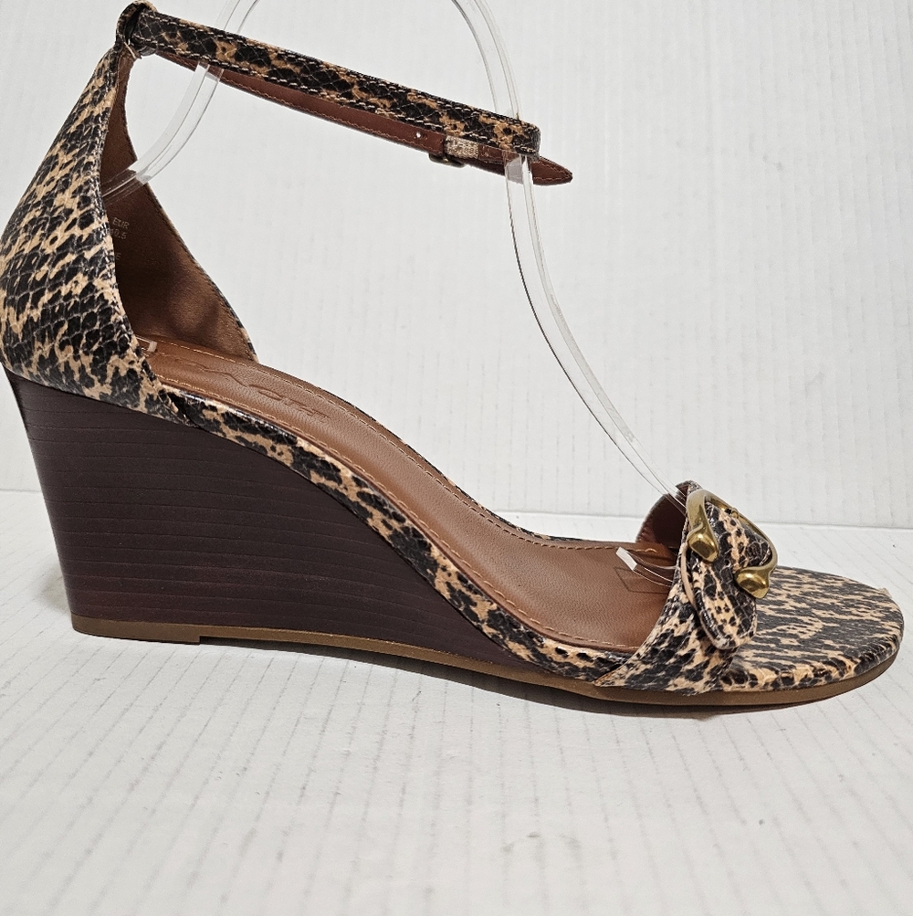 Coach Leopard-Print Ankle Strap Wedges with Gold Accent